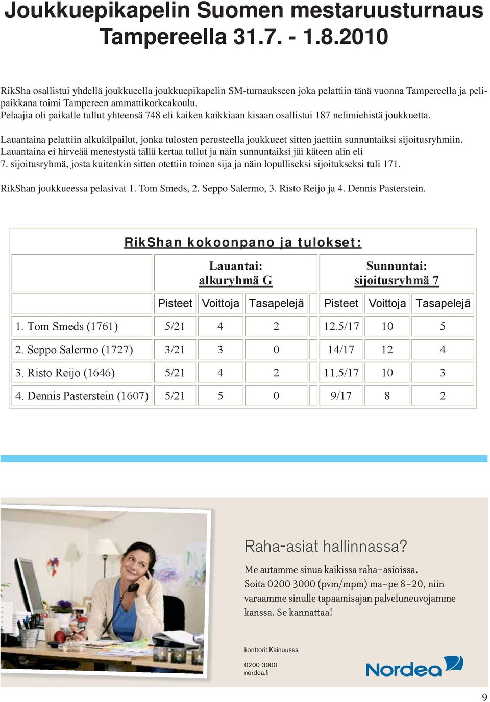 Pelaajia oli paikalle tullut yhteensä 748 eli kaiken kaikkiaan kisaan osallistui 187 nelimiehistä joukkuetta.