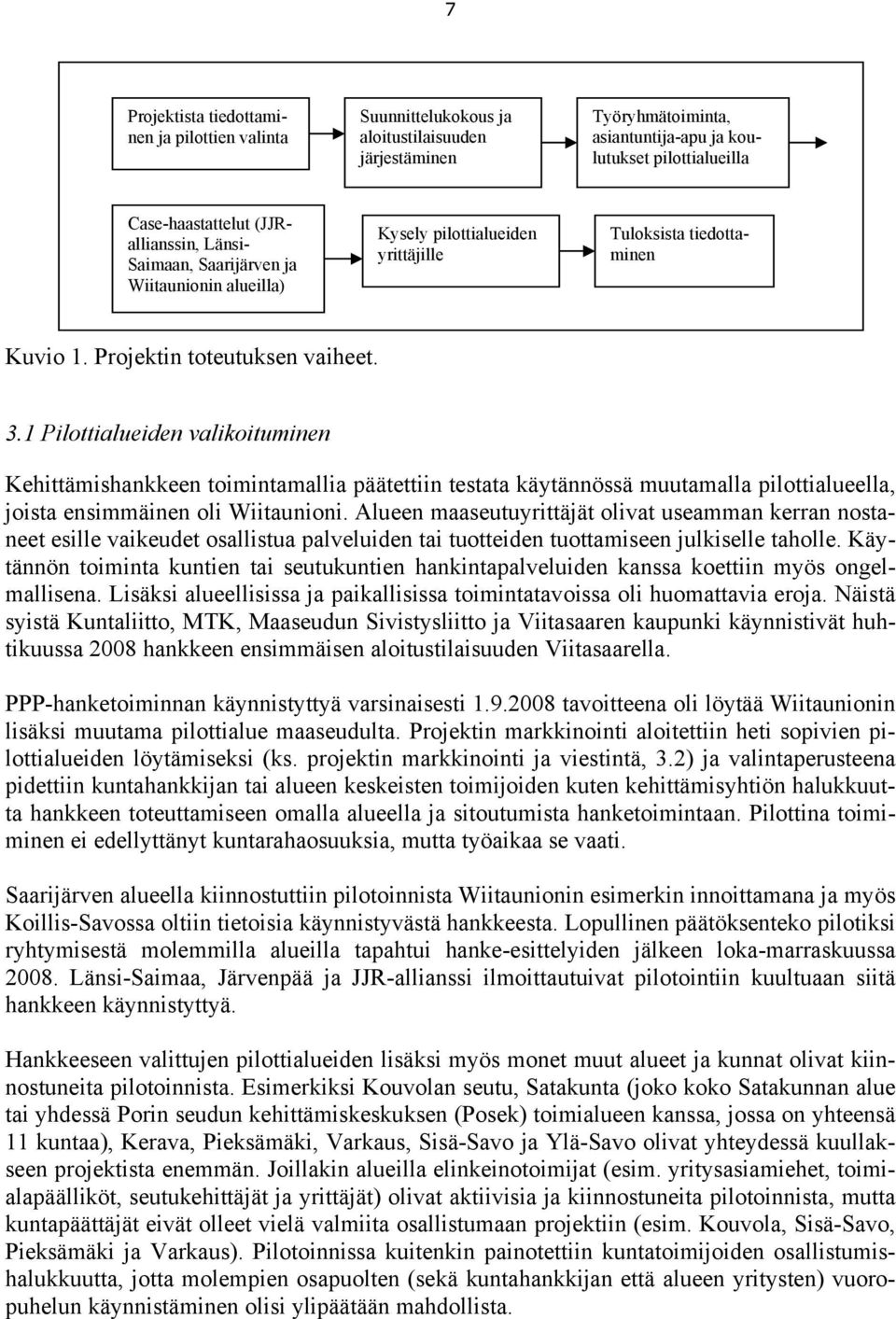 1 Pilottialueiden valikoituminen Kehittämishankkeen toimintamallia päätettiin testata käytännössä muutamalla pilottialueella, joista ensimmäinen oli Wiitaunioni.