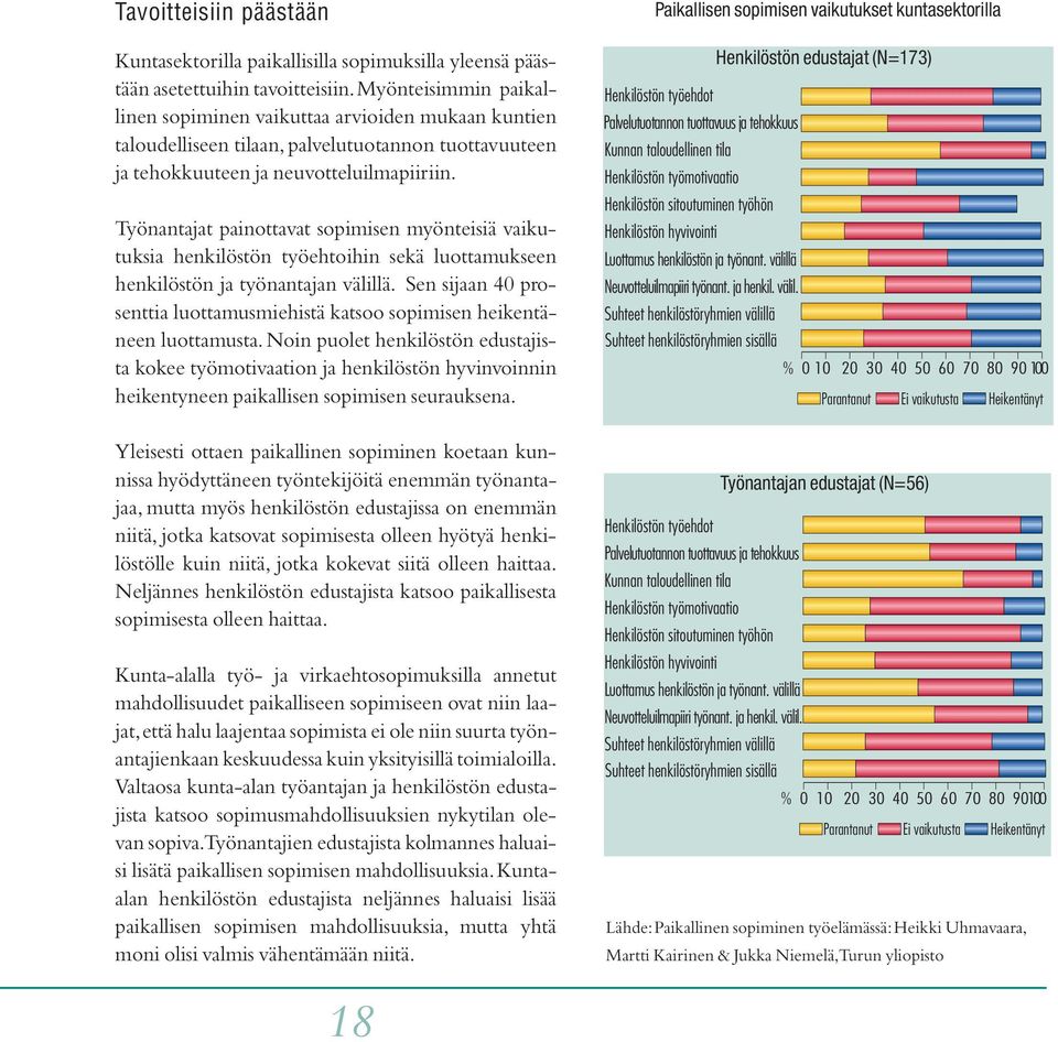 Työnantajat painottavat sopimisen myönteisiä vaikutuksia henkilöstön työehtoihin sekä luottamukseen henkilöstön ja työnantajan välillä.