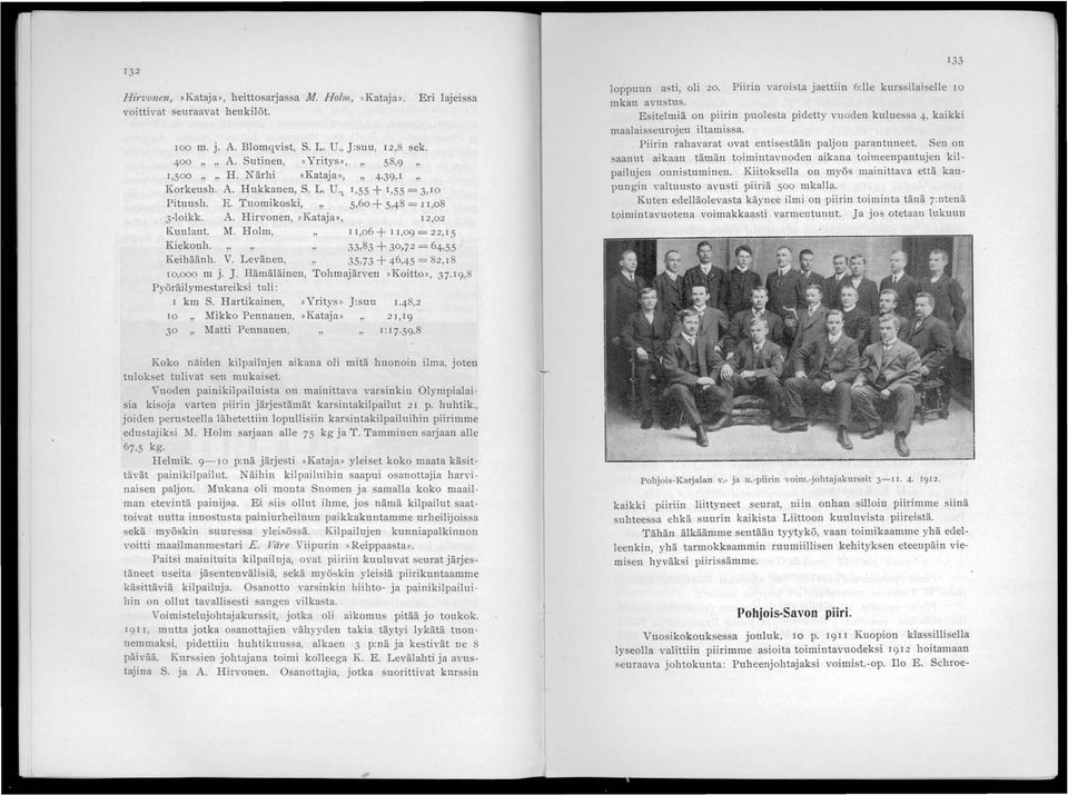 II,06 + 1I,09 = 22,15 Kiekonh.,.,. 33,83 + 30,72 = 64,55 Keihäänh. V. Levänen, 35,73 + 46,45 = 82,18 10,000 m j. J. Hämäläinen, Tohmajärven»Koitto», 37.19,8 Pyöräilymestareiksi tuli: 1 km S.