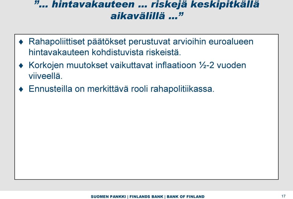 Korkojen muutokset vaikuttavat inflaatioon ½-2 vuoden viiveellä.