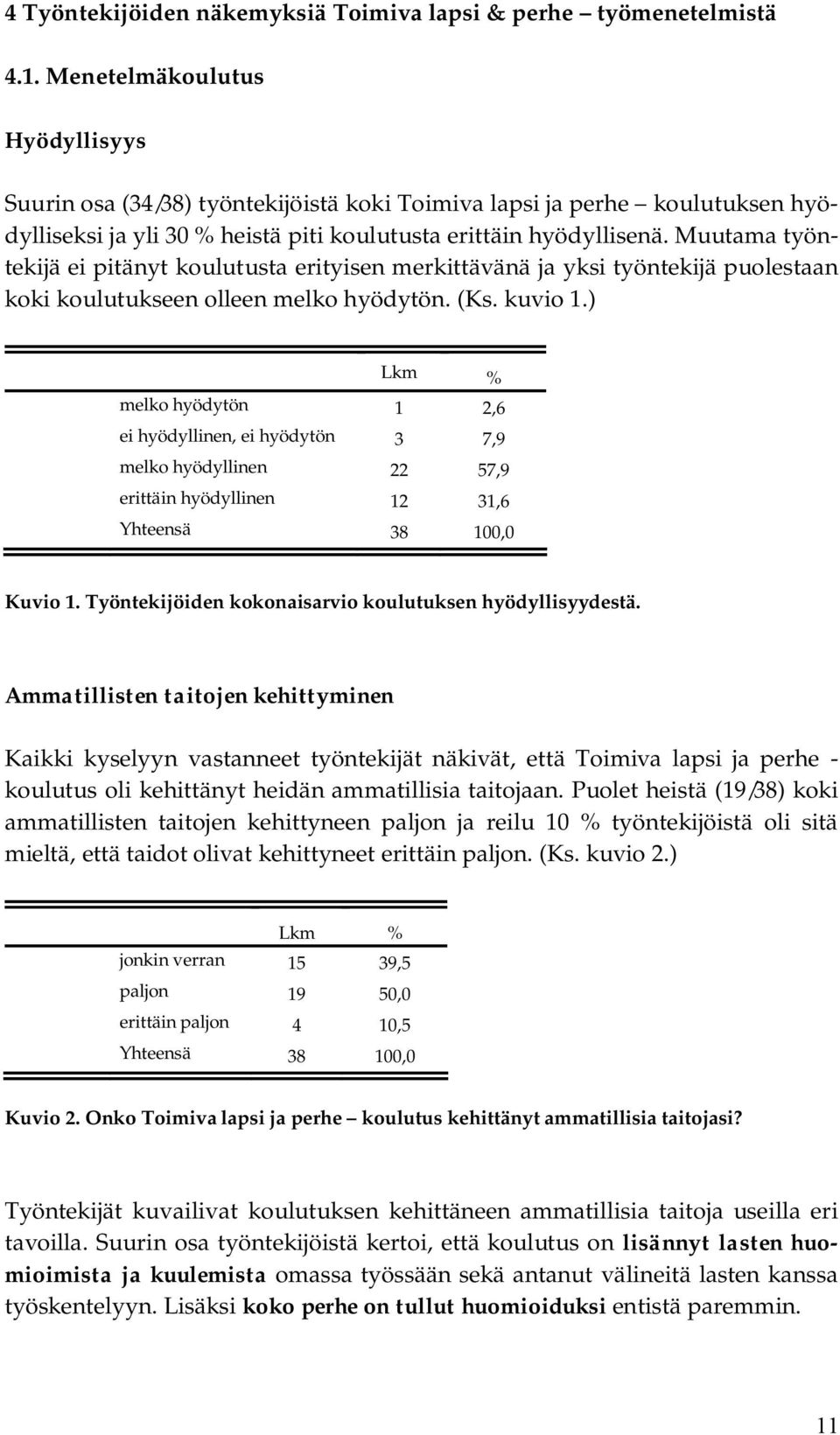 Muutama työntekijä ei pitänyt koulutusta erityisen merkittävänä ja yksi työntekijä puolestaan koki koulutukseen olleen melko hyödytön. (Ks. kuvio 1.