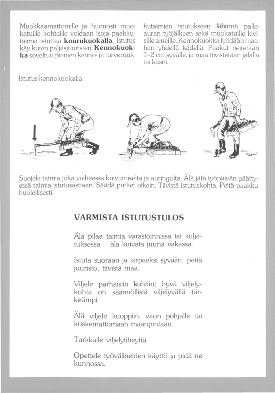 Istutus käy kuten paljasjuuristen. Kennokuokka soveltuu pienien kenno-ja turveruuklstutus kennokuokalla Suojele taimia joka vaiheessa kuivumiselta ja auringolta.