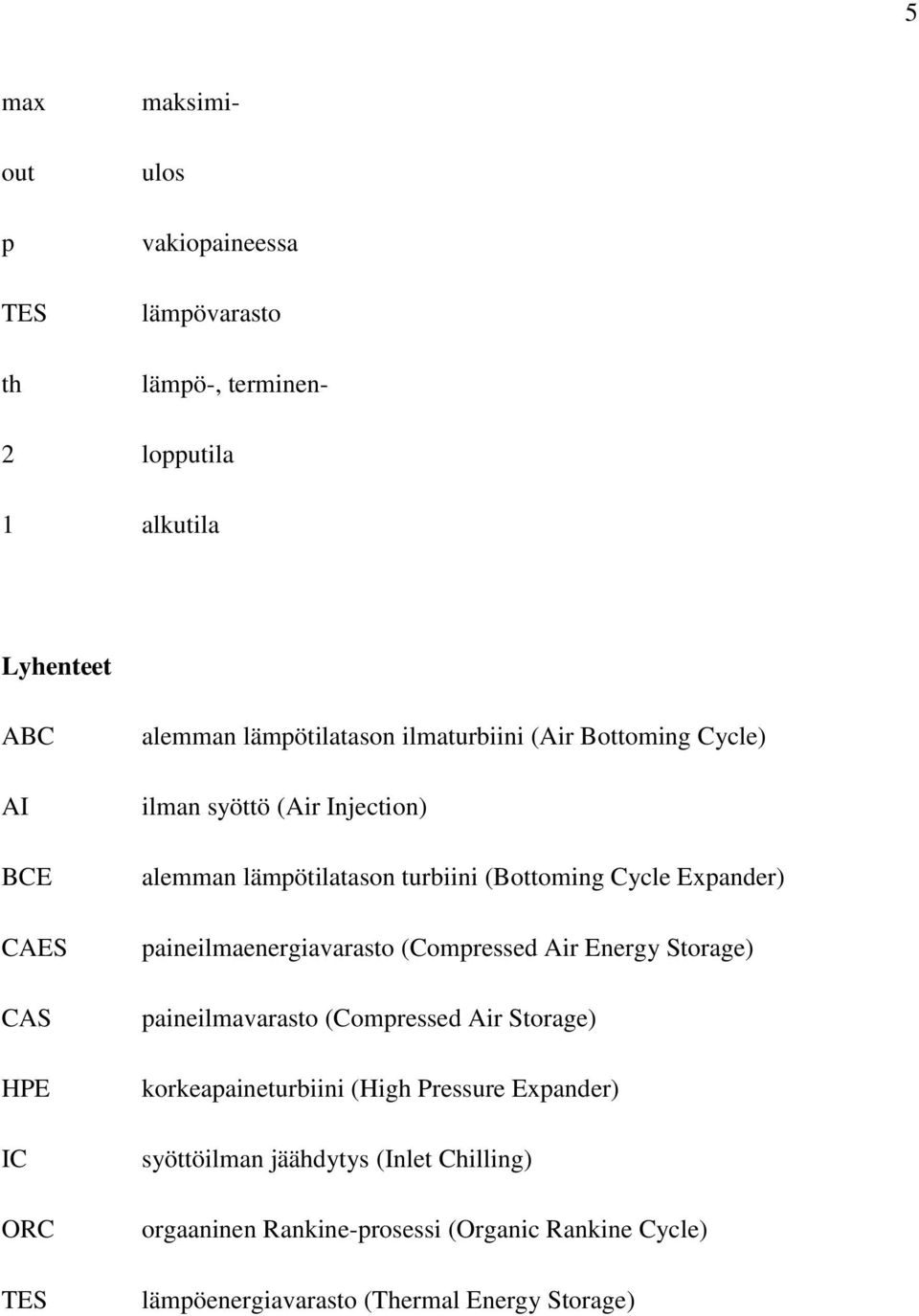 Expander) paineilmaenergiavarasto (Compressed Air Energy Storage) paineilmavarasto (Compressed Air Storage) korkeapaineturbiini (High Pressure