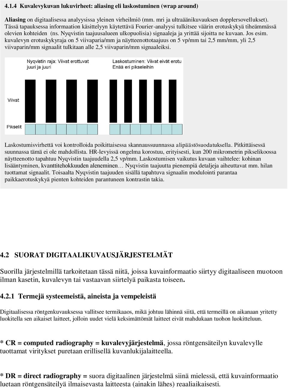 Nyqvistin taajuusalueen ulkopuolisia) signaaleja ja yrittää sijoitta ne kuvaan. Jos esim.