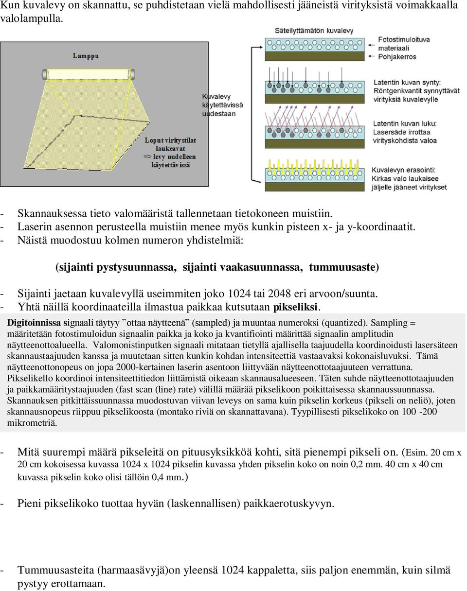 - Näistä muodostuu kolmen numeron yhdistelmiä: (sijainti pystysuunnassa, sijainti vaakasuunnassa, tummuusaste) - Sijainti jaetaan kuvalevyllä useimmiten joko 1024 tai 2048 eri arvoon/suunta.