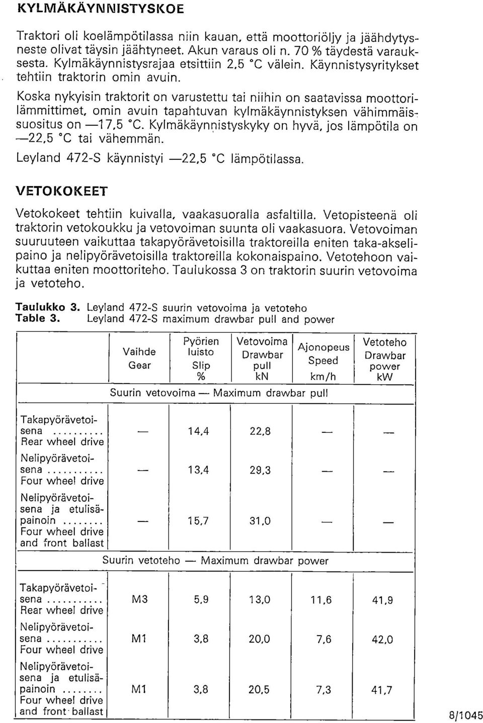 Koska nykyisin traktorit on varustettu tai niihin on saatavissa moottorilämmittimet, omin avuin tapahtuvan kylmäkäynnistyksen vähimmäissuositus on 17,5 C.