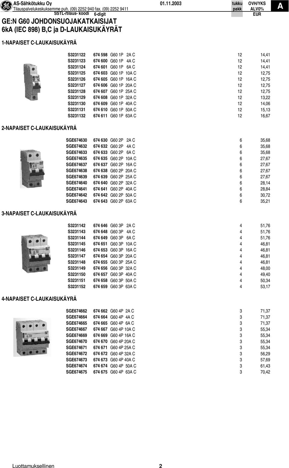 G60 1P 2 C 12 14,41 S3231123 674 600 G60 1P 4 C 12 14,41 S3231124 674 601 G60 1P 6 C 12 14,41 S3231125 674 603 G60 1P 10 C 12 12,75 S3231126 674 605 G60 1P 16 C 12 12,75 S3231127 674 606 G60 1P 20 C