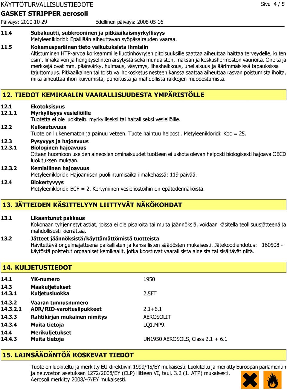 limakalvon ja hengityselinten ärsytystä sekä munuaisten, maksan ja keskushermoston vaurioita. Oireita ja merkkejä ovat mm.