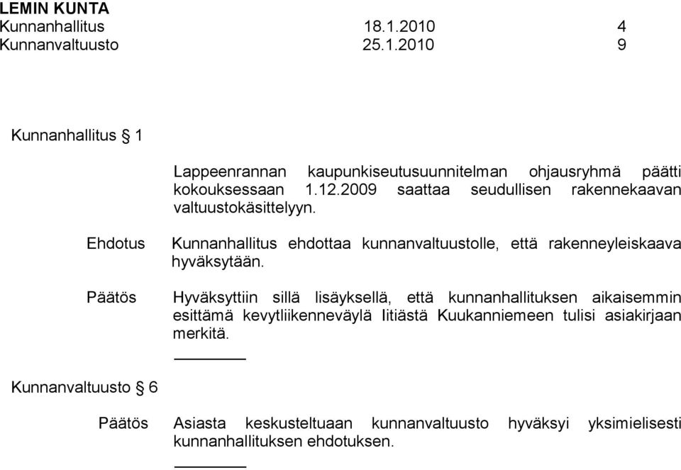 Kunnanhallitus ehdottaa kunnanvaltuustolle, että rakenneyleiskaava hyväksytään.