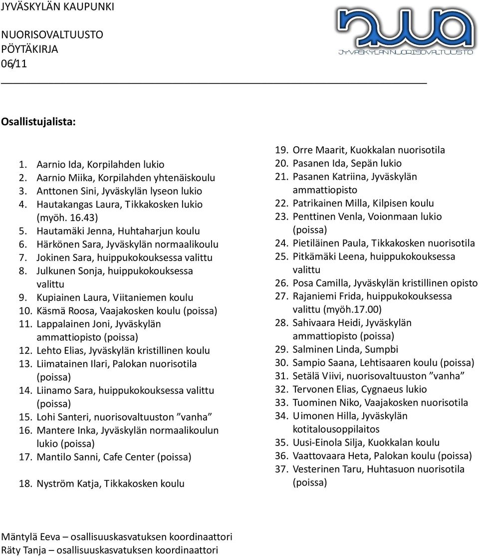Kupiainen Laura, Viitaniemen koulu 10. Käsmä Roosa, Vaajakosken koulu 11. Lappalainen Joni, Jyväskylän ammattiopisto 12. Lehto Elias, Jyväskylän kristillinen koulu 13.