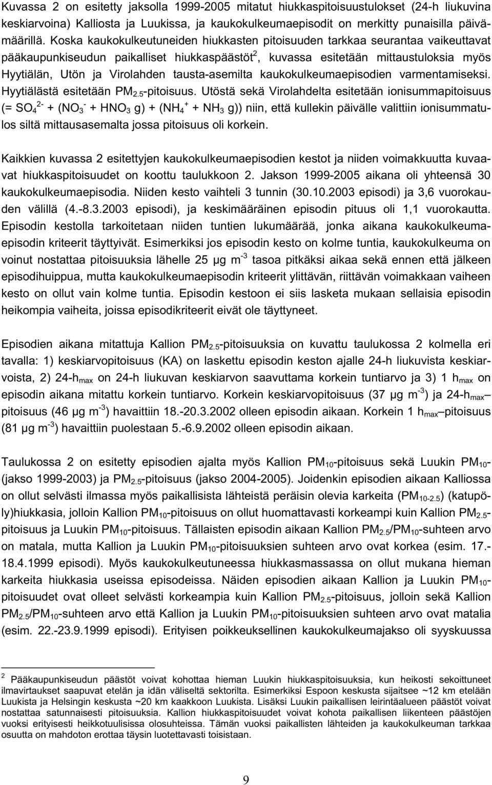 tausta-asemilta kaukokulkeumaepisodien varmentamiseksi. Hyytiälästä esitetään PM 2.5 -pitoisuus.