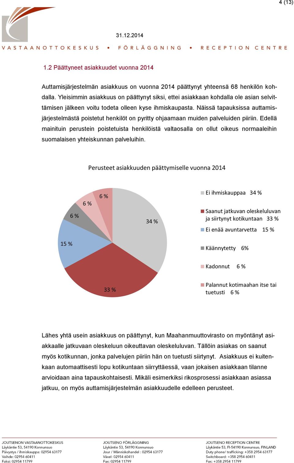 Näissä tapauksissa auttamisjärjestelmästä poistetut henkilöt on pyritty ohjaamaan muiden palveluiden piiriin.