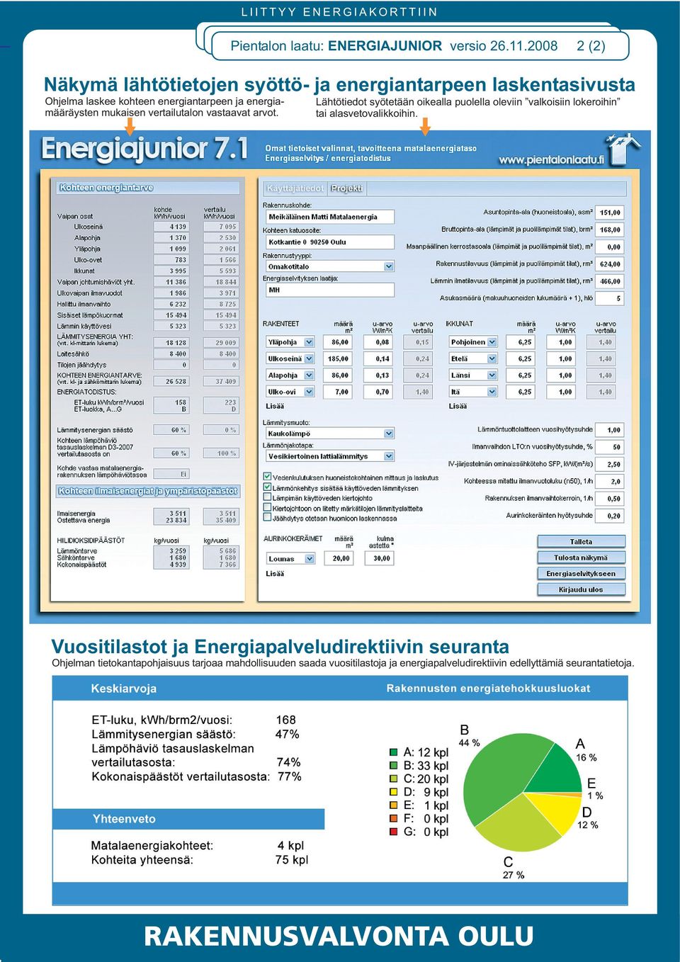 mukaisen vertailutalon vastaavat arvot. Lähtötiedot syötetään oikealla puolella oleviin valkoisiin lokeroihin tai alasvetovalikkoihin.