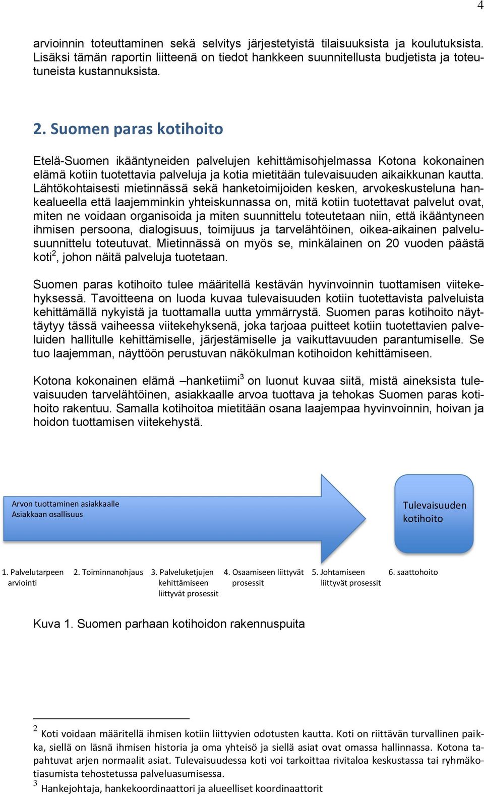 Lähtökohtaisesti mietinnässä sekä hanketoimijoiden kesken, arvokeskusteluna hankealueella että laajemminkin yhteiskunnassa on, mitä kotiin tuotettavat palvelut ovat, miten ne voidaan organisoida ja