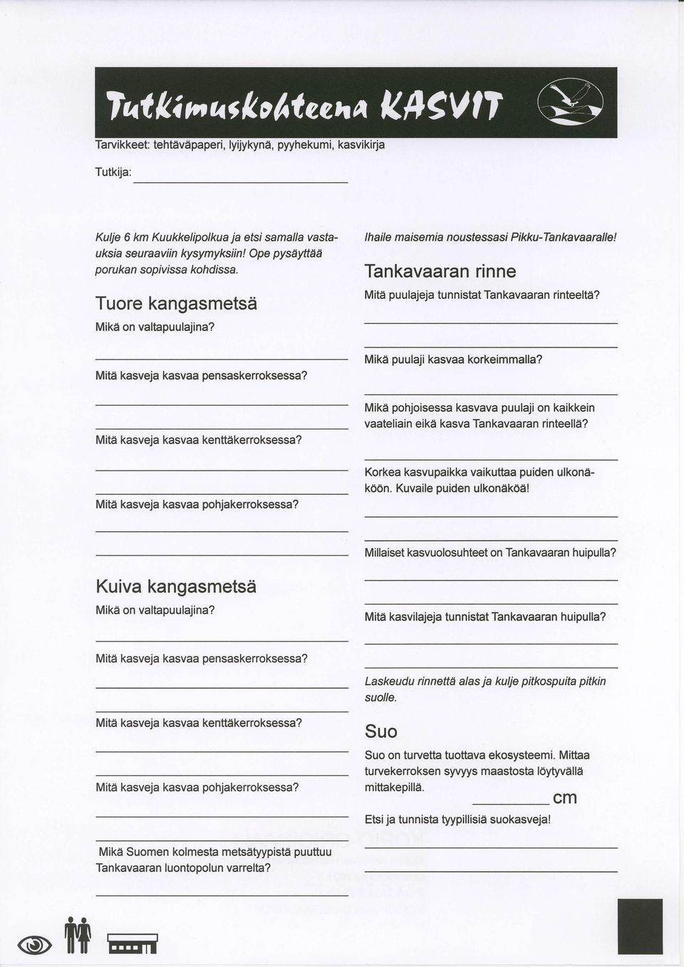 I h a i I e m a isemra nousfess a si P i kku -Ta n kav a a ral I e! Tankavaaran rinne M itd pu u lajeja tu nnistat Tan kavaaran rinteeltd? Mikd puulaji kasvaa korkeimmalla?