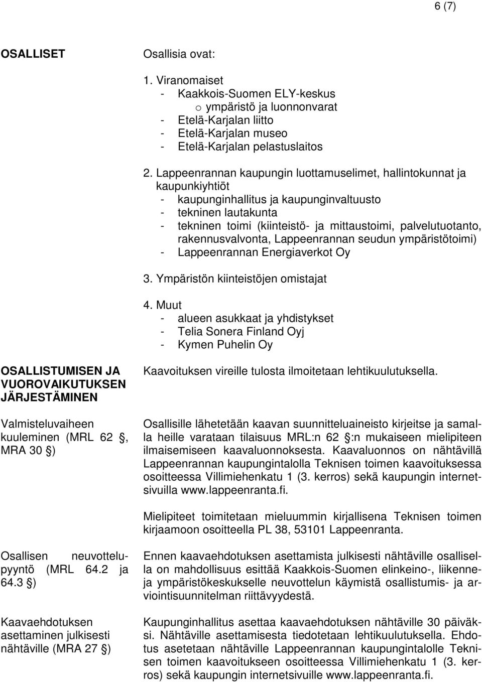 palvelutuotanto, rakennusvalvonta, Lappeenrannan seudun ympäristötoimi) - Lappeenrannan Energiaverkot Oy. Ympäristön kiinteistöjen omistajat 4.