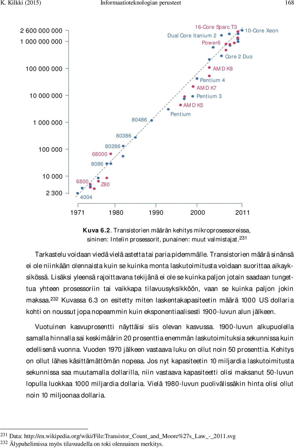 231 Tarkastelu voidaan viedä vielä astetta tai paria pidemmälle. Transistorien määrä sinänsä ei ole niinkään olennaista kuin se kuinka monta laskutoimitusta voidaan suorittaa aikayksikössä.