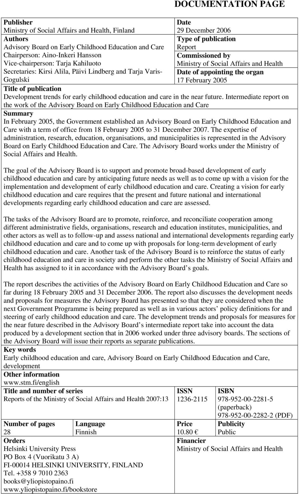 Gogulski 17 February 2005 Title of publication Development trends for early childhood education and care in the near future.