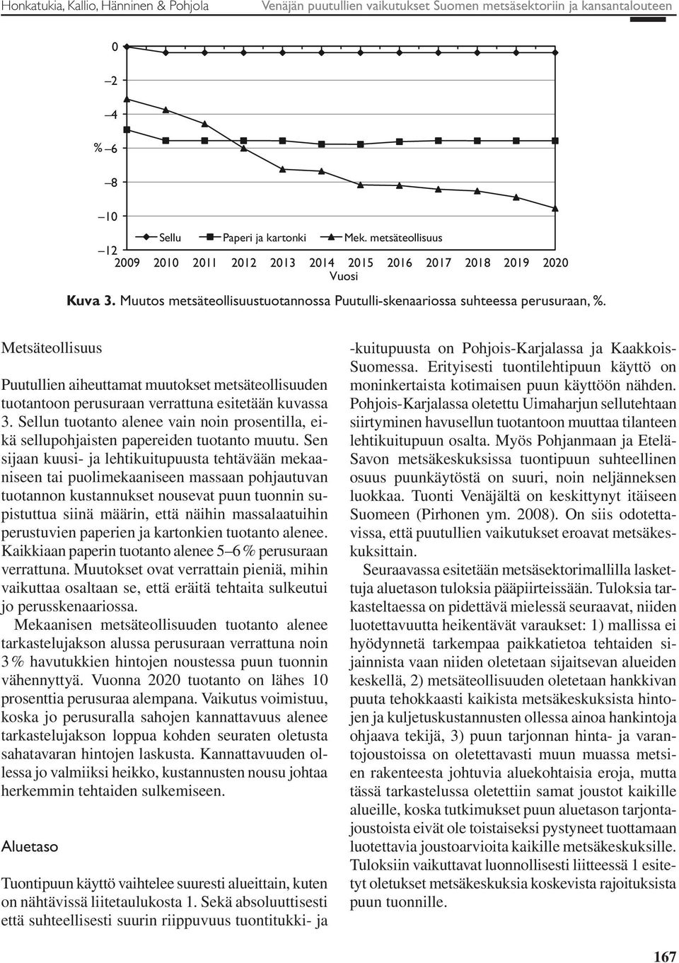 Metsäteollisuus Puutullien aiheuttamat muutokset metsäteollisuuden tuotantoon perusuraan verrattuna esitetään kuvassa 3.