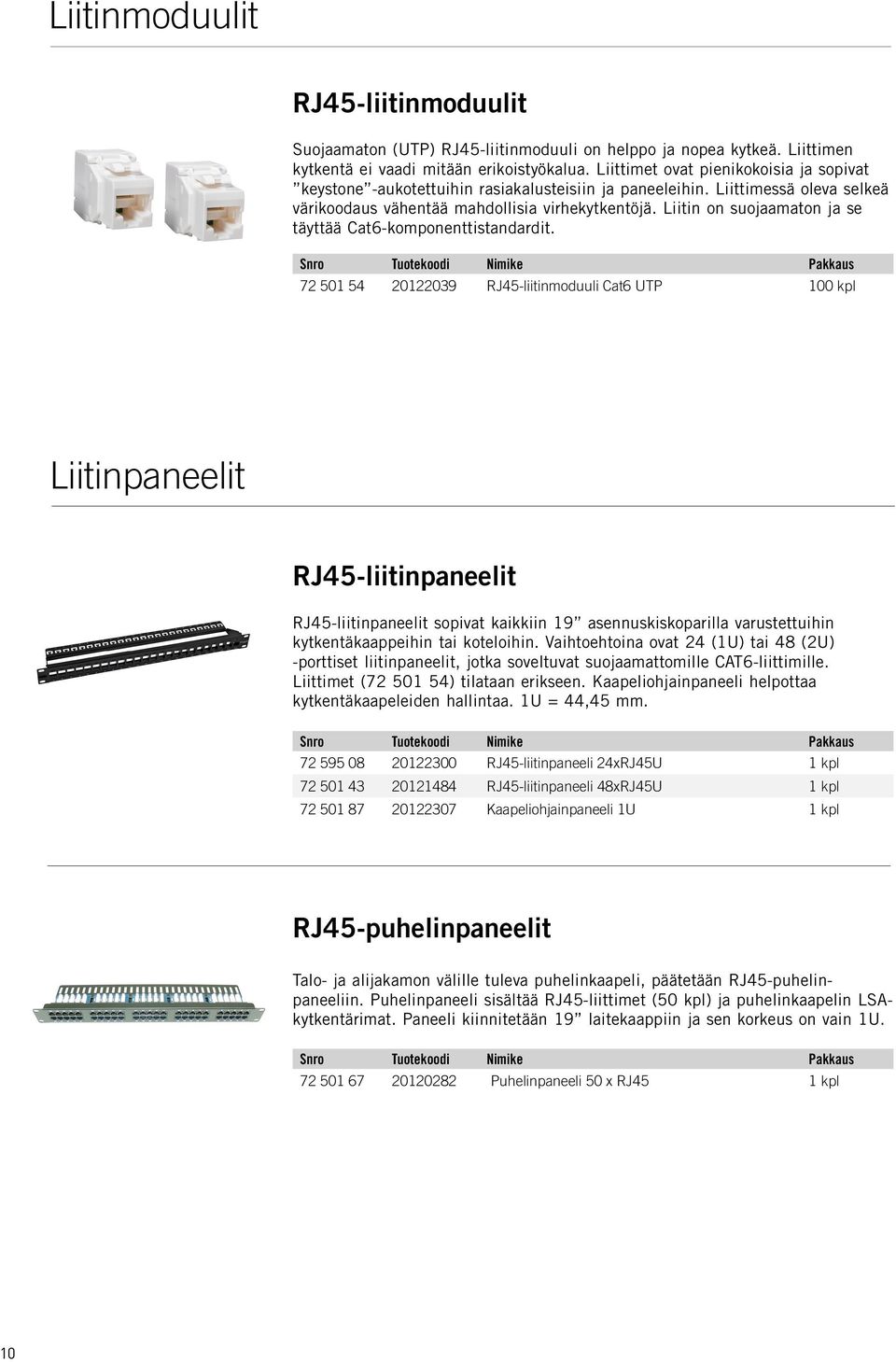 Liitin on suojaamaton ja se täyttää Cat6-komponenttistandardit.