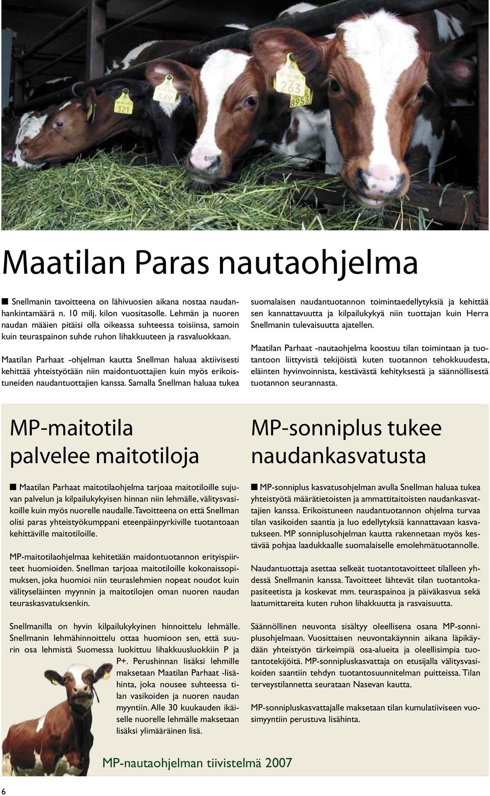 Maatilan Parhaat -ohjelman kautta Snellman haluaa aktiivisesti kehittää yhteistyötään niin maidontuottajien kuin myös erikoistuneiden naudantuottajien kanssa.