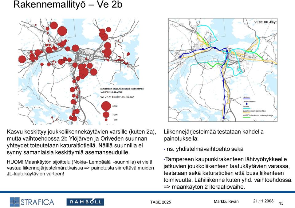 Maankäytön sijoittelu (Nokia- Lempäälä -suunnilla) ei vielä vastaa liikennejärjestelmäratkaisua => painotusta siirrettävä muiden JL-laatukäytävien varteen!