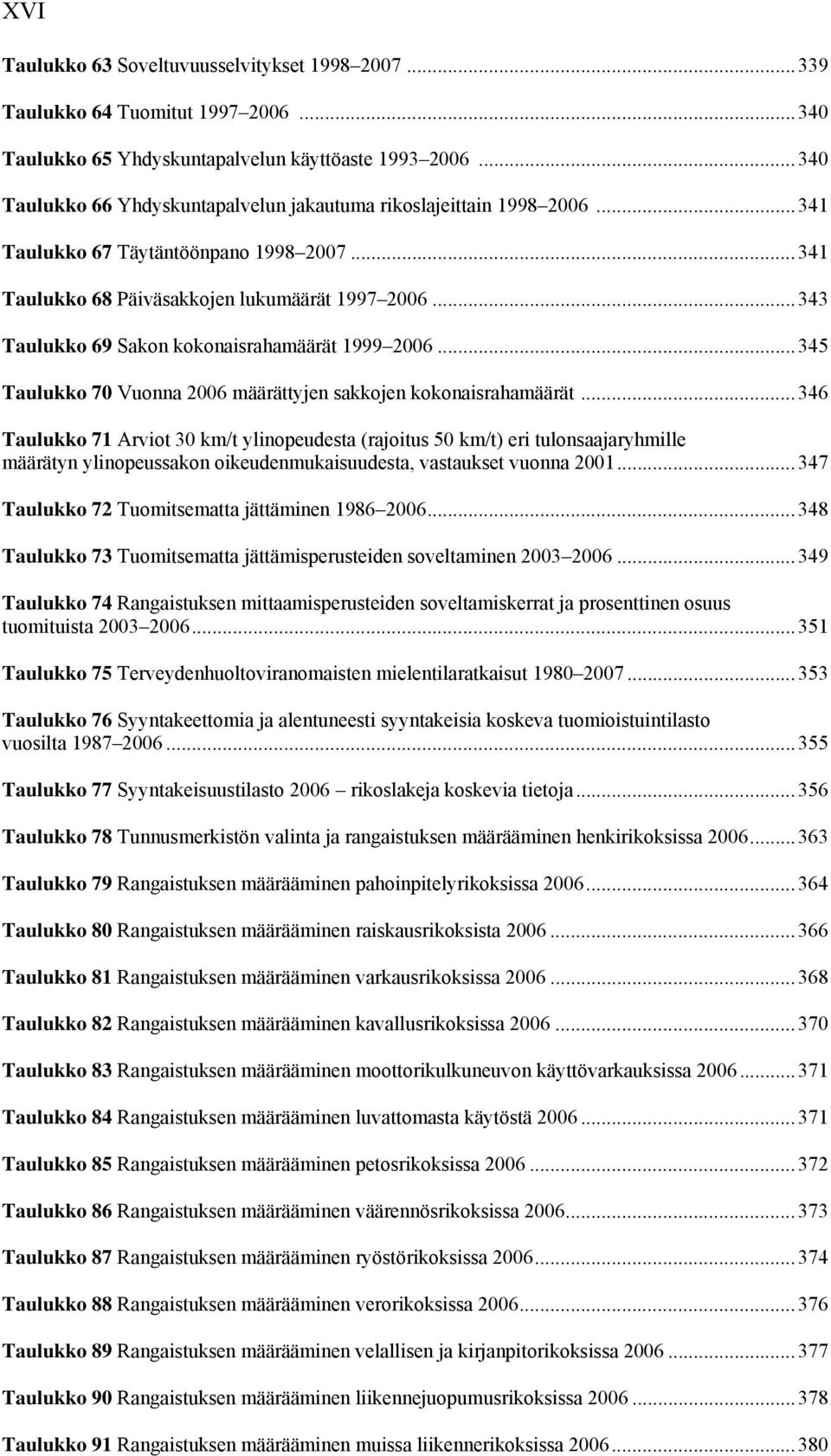 ..343 Taulukko 69 Sakon kokonaisrahamäärät 1999 2006...345 Taulukko 70 Vuonna 2006 määrättyjen sakkojen kokonaisrahamäärät.