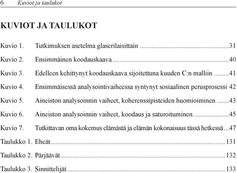 ..41 Ensimmäisessä analysointivaiheessa syntynyt sosiaalinen perusprosessi.42 Aineiston analysoinnin vaiheet, koherenssipisteiden huomioiminen.