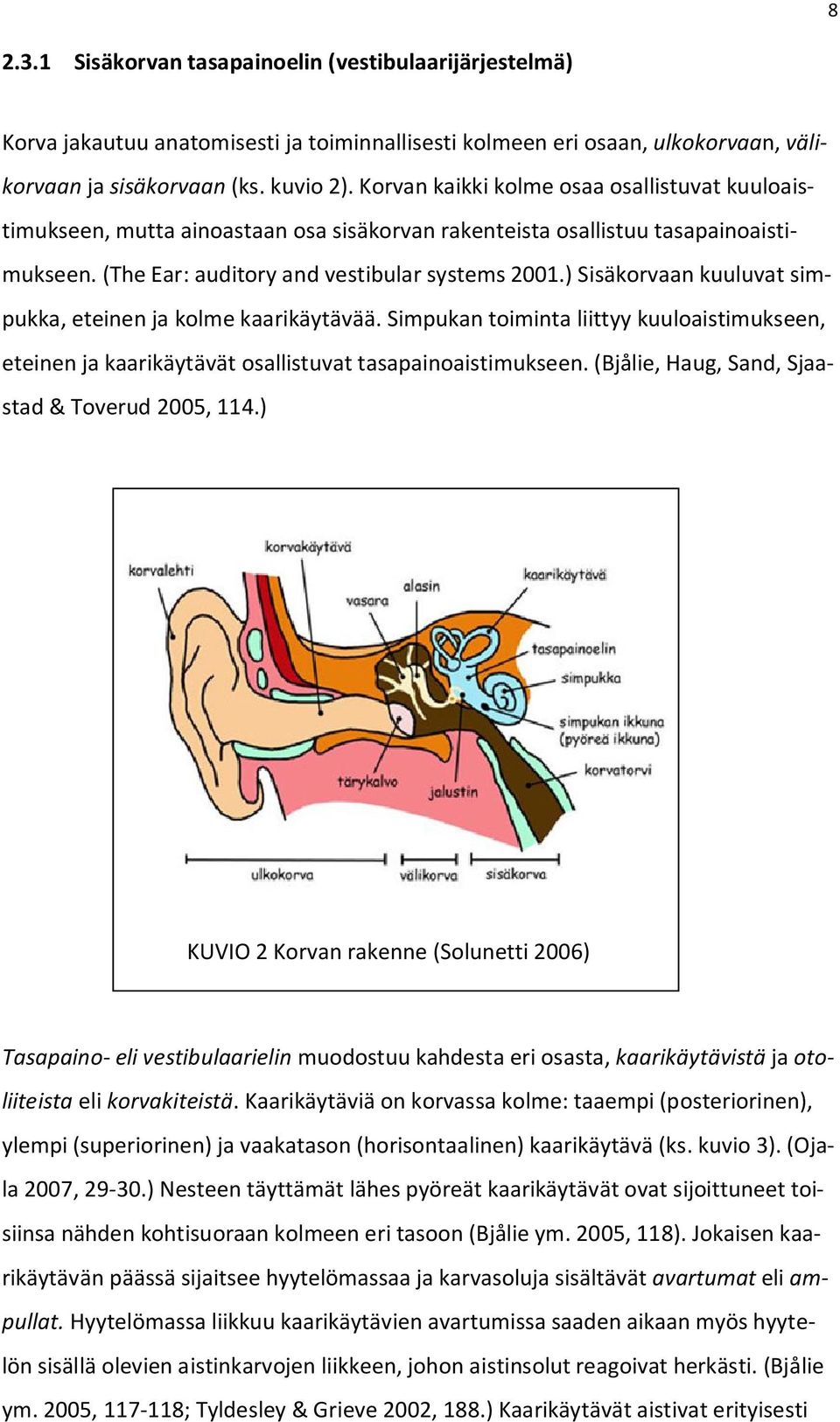 ) Sisäkorvaan kuuluvat simpukka, eteinen ja kolme kaarikäytävää. Simpukan toiminta liittyy kuuloaistimukseen, eteinen ja kaarikäytävät osallistuvat tasapainoaistimukseen.