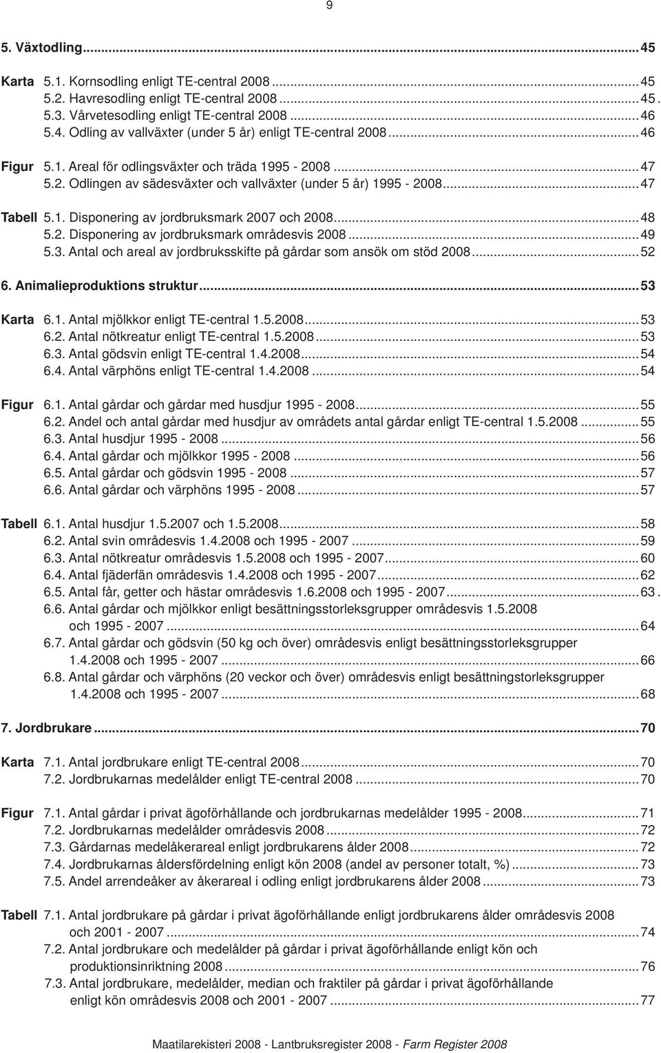 2. Disponering av jordbruksmark områdesvis 2008...49 5.3. Antal och areal av jordbruksskifte på gårdar som ansök om stöd 2008...52 6. Animalieproduktions struktur...53 Karta 6.1.