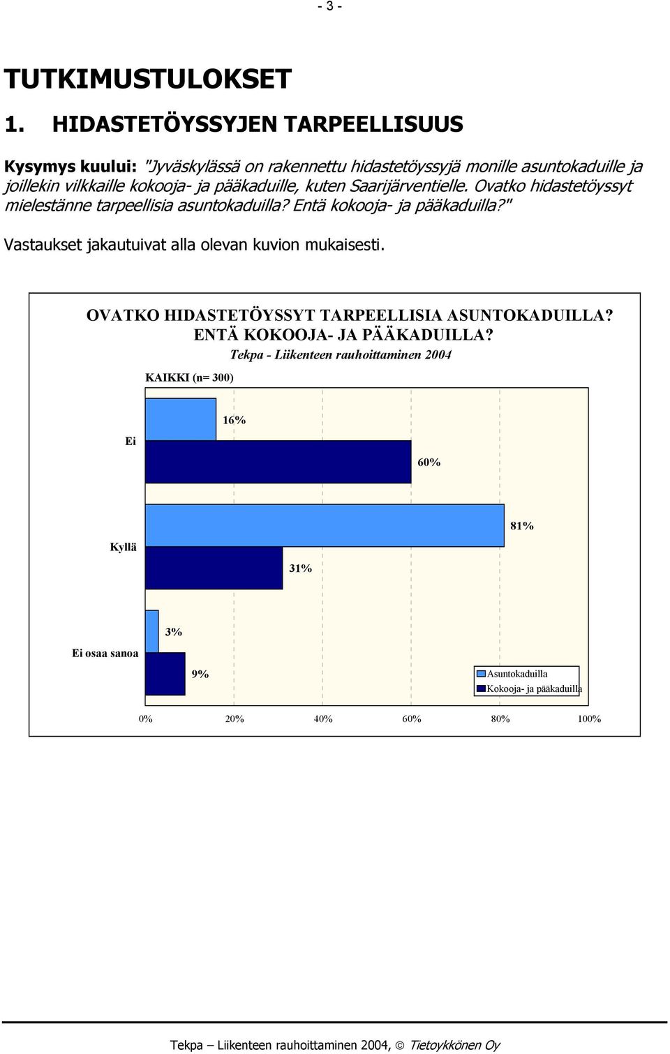 ja pääkaduille, kuten Saarijärventielle. Ovatko hidastetöyssyt mielestänne tarpeellisia asuntokaduilla? Entä kokooja- ja pääkaduilla?