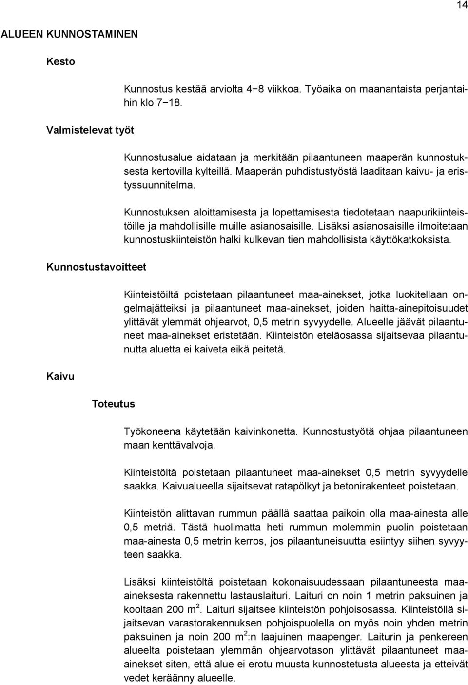 Kunnostuksen aloittamisesta ja lopettamisesta tiedotetaan naapurikiinteistöille ja mahdollisille muille asianosaisille.