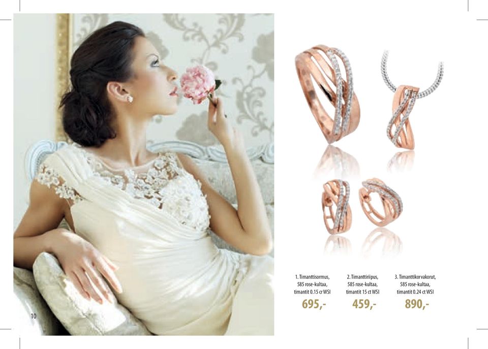 Timanttiriipus, 585 rose-kultaa, timantit 15 ct
