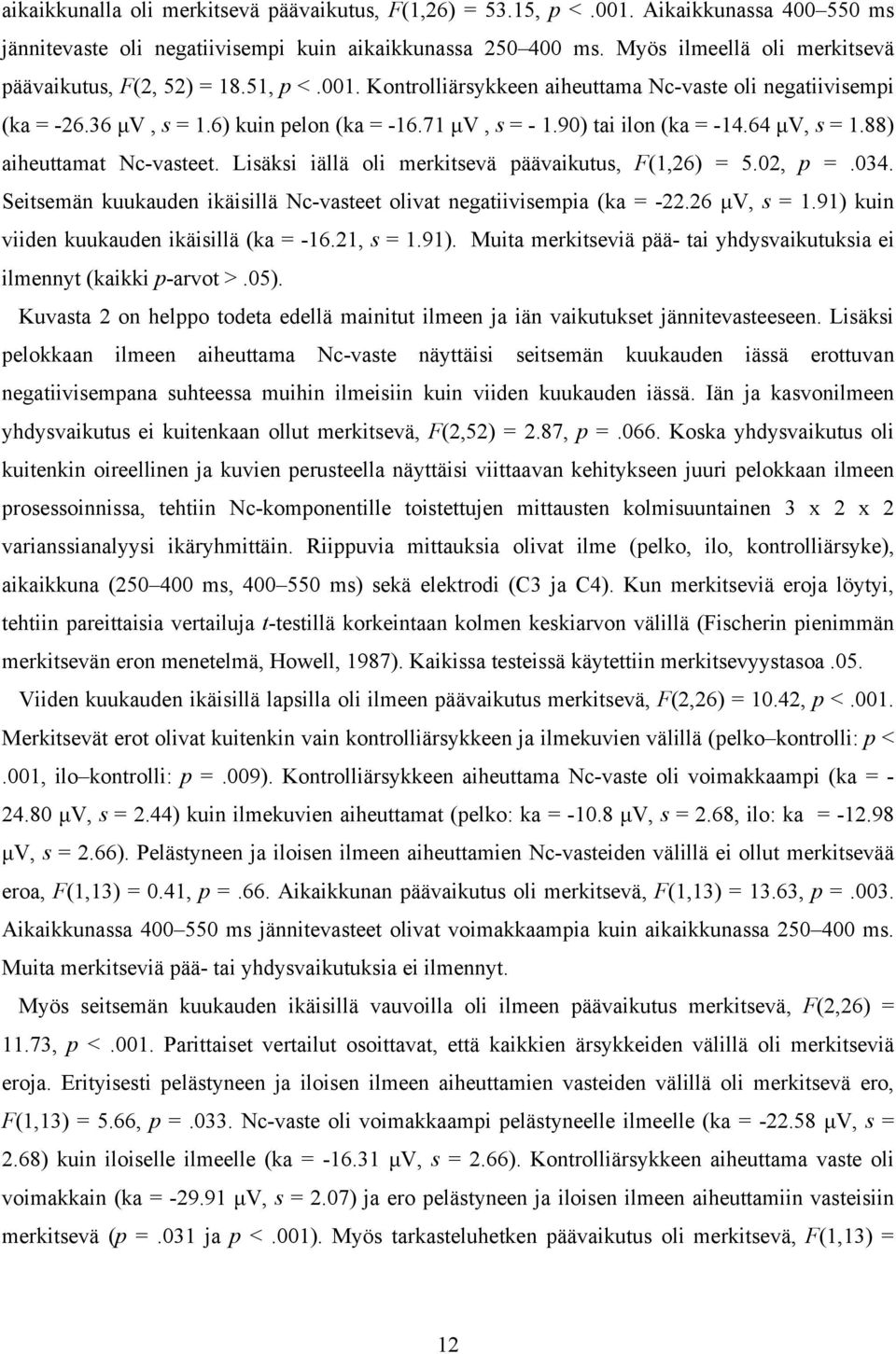 90) tai ilon (ka = -14.64 V, s = 1.88) aiheuttamat Nc-vasteet. Lisäksi iällä oli merkitsevä päävaikutus, F(1,26) = 5.02, p =.034.