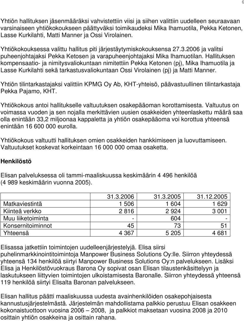 2006 ja valitsi puheenjohtajaksi Pekka Ketosen ja varapuheenjohtajaksi Mika Ihamuotilan.