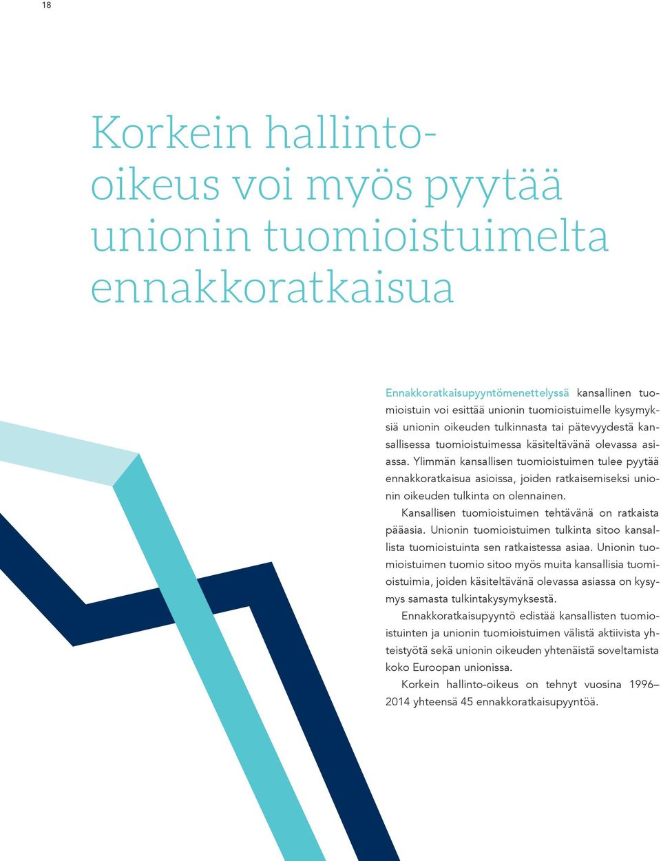 Ylimmän kansallisen tuomioistuimen tulee pyytää ennakkoratkaisua asioissa, joiden ratkaisemiseksi unionin oikeuden tulkinta on olennainen. Kansallisen tuomioistuimen tehtävänä on ratkaista pääasia.