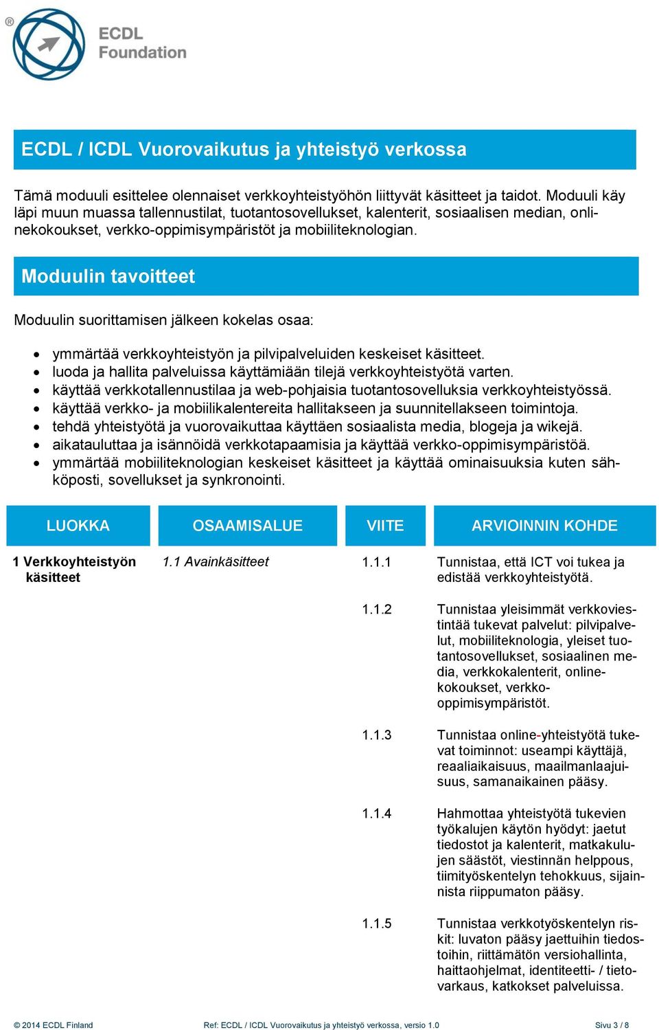 Moduulin tavoitteet Moduulin suorittamisen jälkeen kokelas osaa: ymmärtää verkkoyhteistyön ja pilvipalveluiden keskeiset käsitteet.