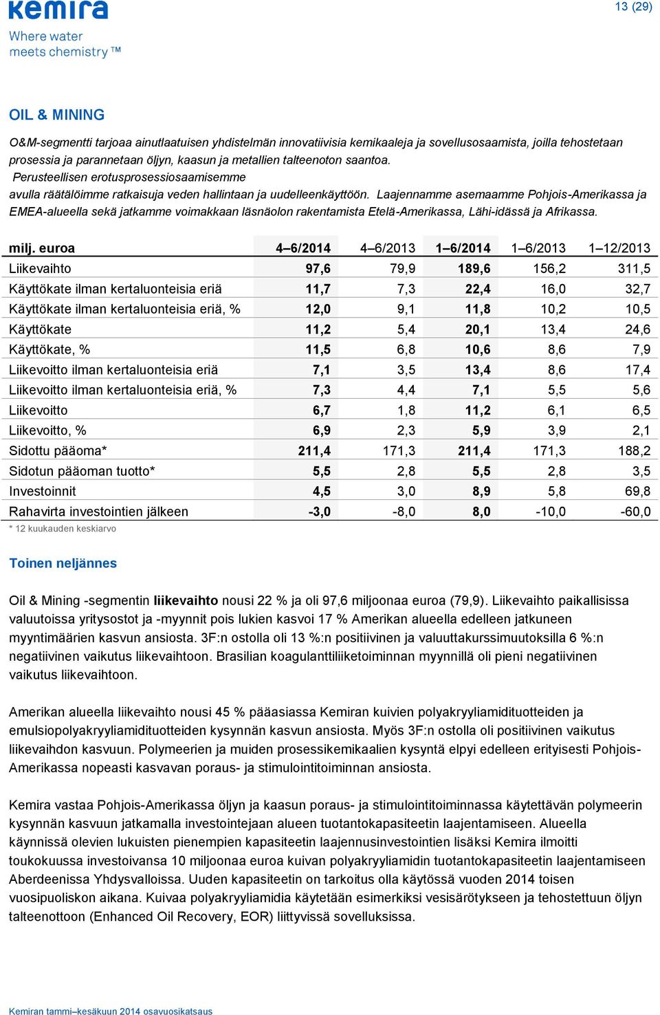 Laajennamme asemaamme Pohjois-Amerikassa ja EMEA-alueella sekä jatkamme voimakkaan läsnäolon rakentamista Etelä-Amerikassa, Lähi-idässä ja Afrikassa. milj.