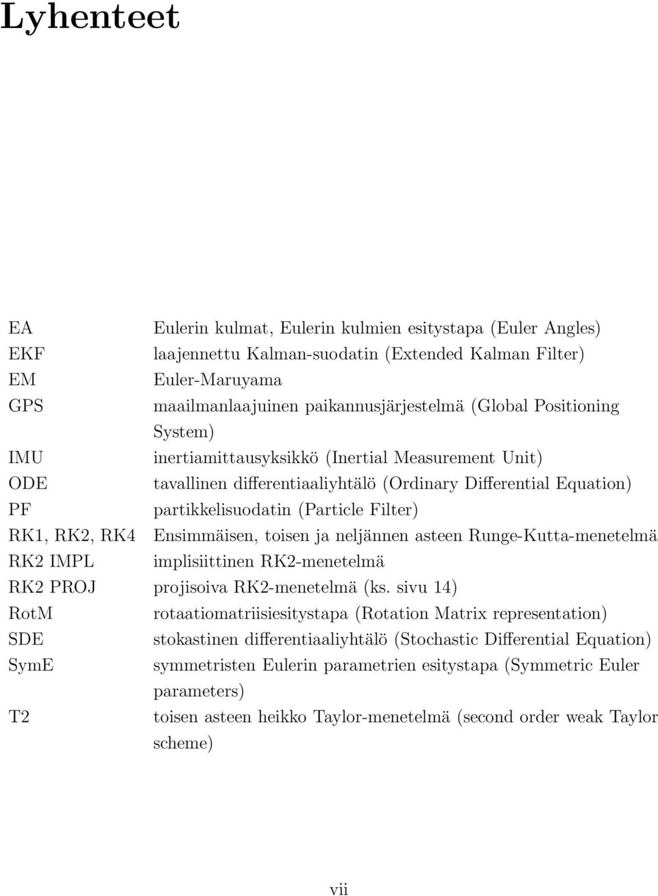 Ensimmäisen, toisen ja neljännen asteen Runge-Kutta-menetelmä RK2 IMPL implisiittinen RK2-menetelmä RK2 PROJ projisoiva RK2-menetelmä (s.