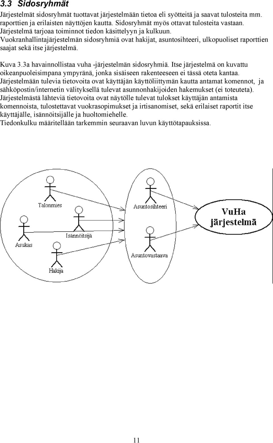 3a havainnollistaa vuha -järjestelmän sidosryhmiä. Itse järjestelmä on kuvattu oikeanpuoleisimpana ympyränä, jonka sisäiseen rakenteeseen ei tässä oteta kantaa.