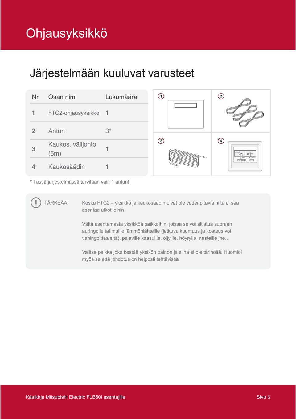 välijohto (5m) 1 4 Kaukosäädin 1 * Tässä