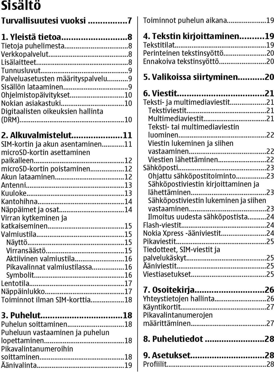 ..12 microsd-kortin poistaminen...12 Akun lataaminen...12 Antenni...13 Kuuloke...13 Kantohihna...14 Näppäimet ja osat...14 Virran kytkeminen ja katkaiseminen...15 Valmiustila...15 Näyttö.