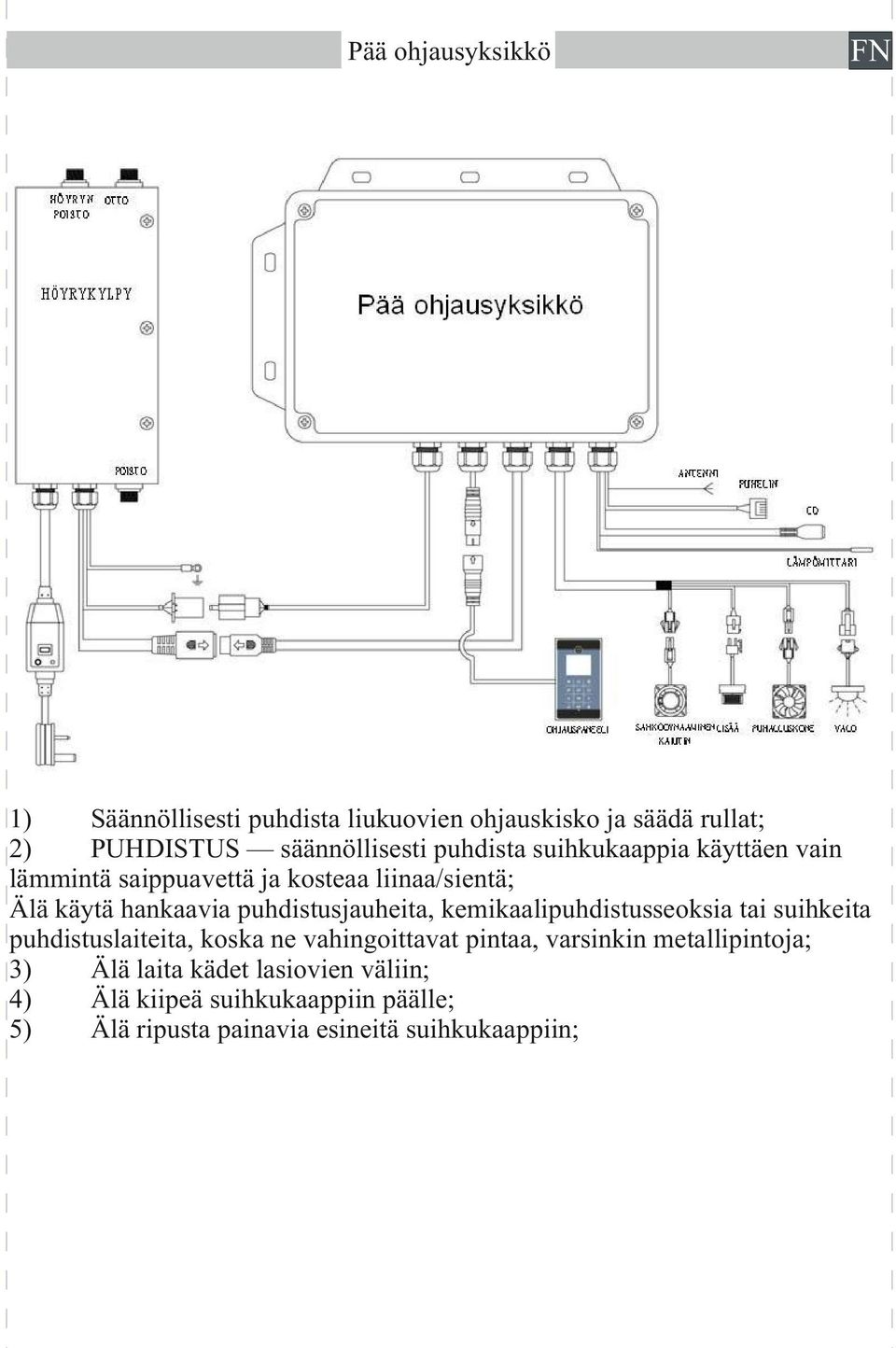 puhdistusjauheita, kemikaalipuhdistusseoksia tai suihkeita puhdistuslaiteita, koska ne vahingoittavat pintaa, varsinkin