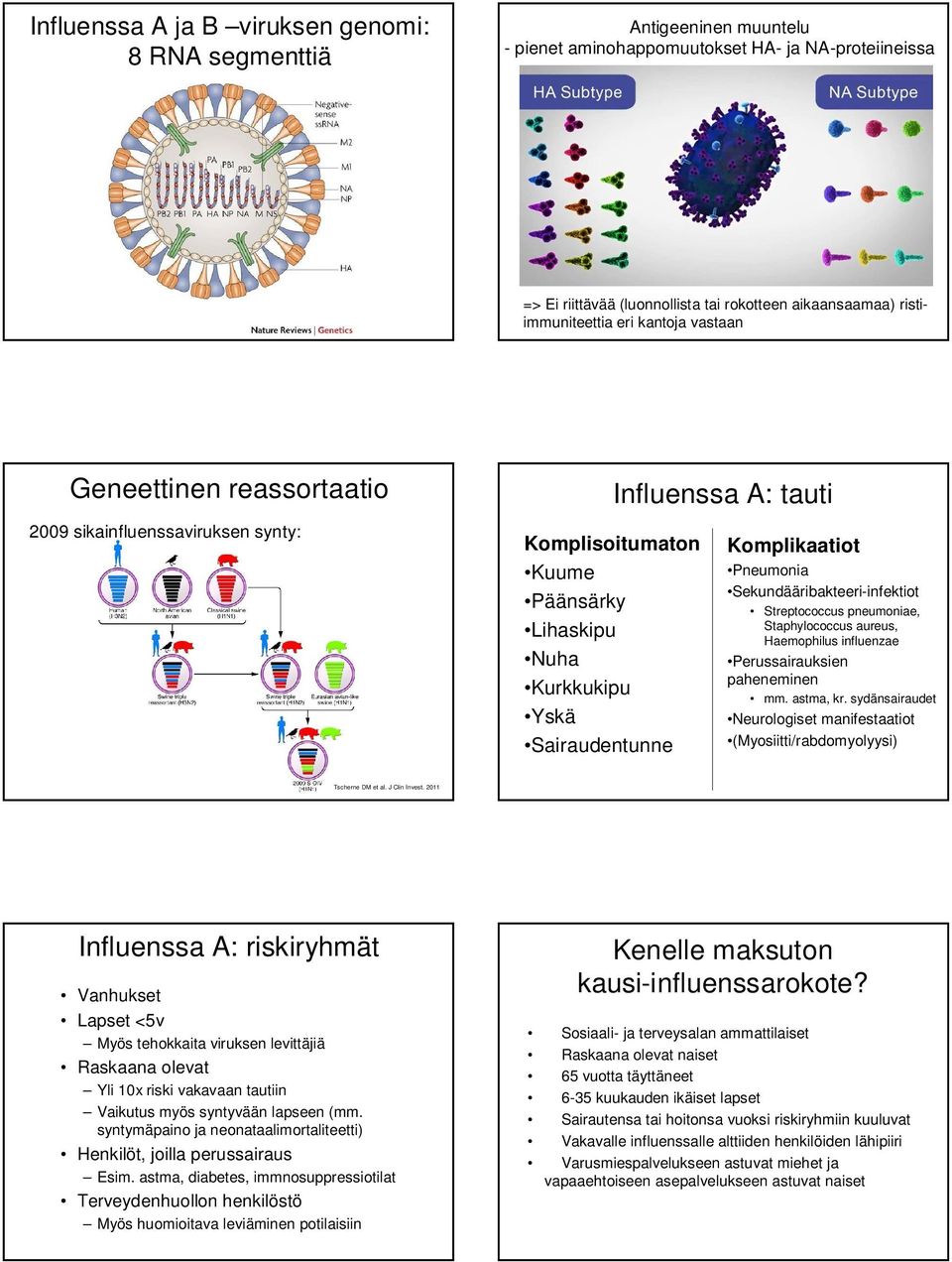 Komplikaatiot Pneumonia Sekundääribakteeri-infektiot Streptococcus pneumoniae, Staphylococcus aureus, Haemophilus influenzae Perussairauksien paheneminen mm. astma, kr.