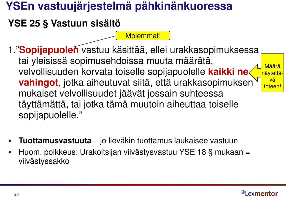 sopijapuolelle kaikki ne vahingot, jotka aiheutuvat siitä, että urakkasopimuksen mukaiset velvollisuudet jäävät jossain suhteessa täyttämättä,