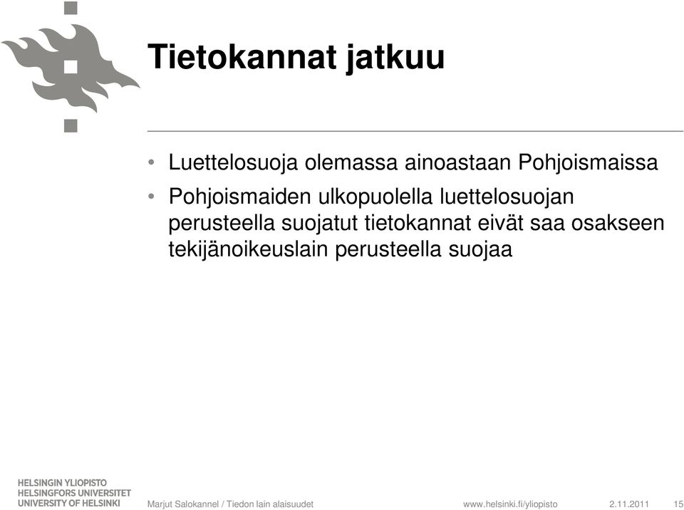 luettelosuojan perusteella suojatut tietokannat