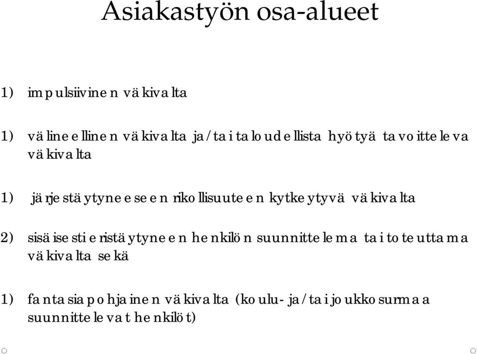 kytkeytyvä väkivalta 2) sisäisesti eristäytyneen henkilön suunnittelema tai toteuttama