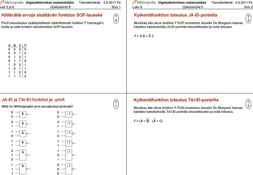 esitä funktion yksinkertaisin SOP-lauseke.