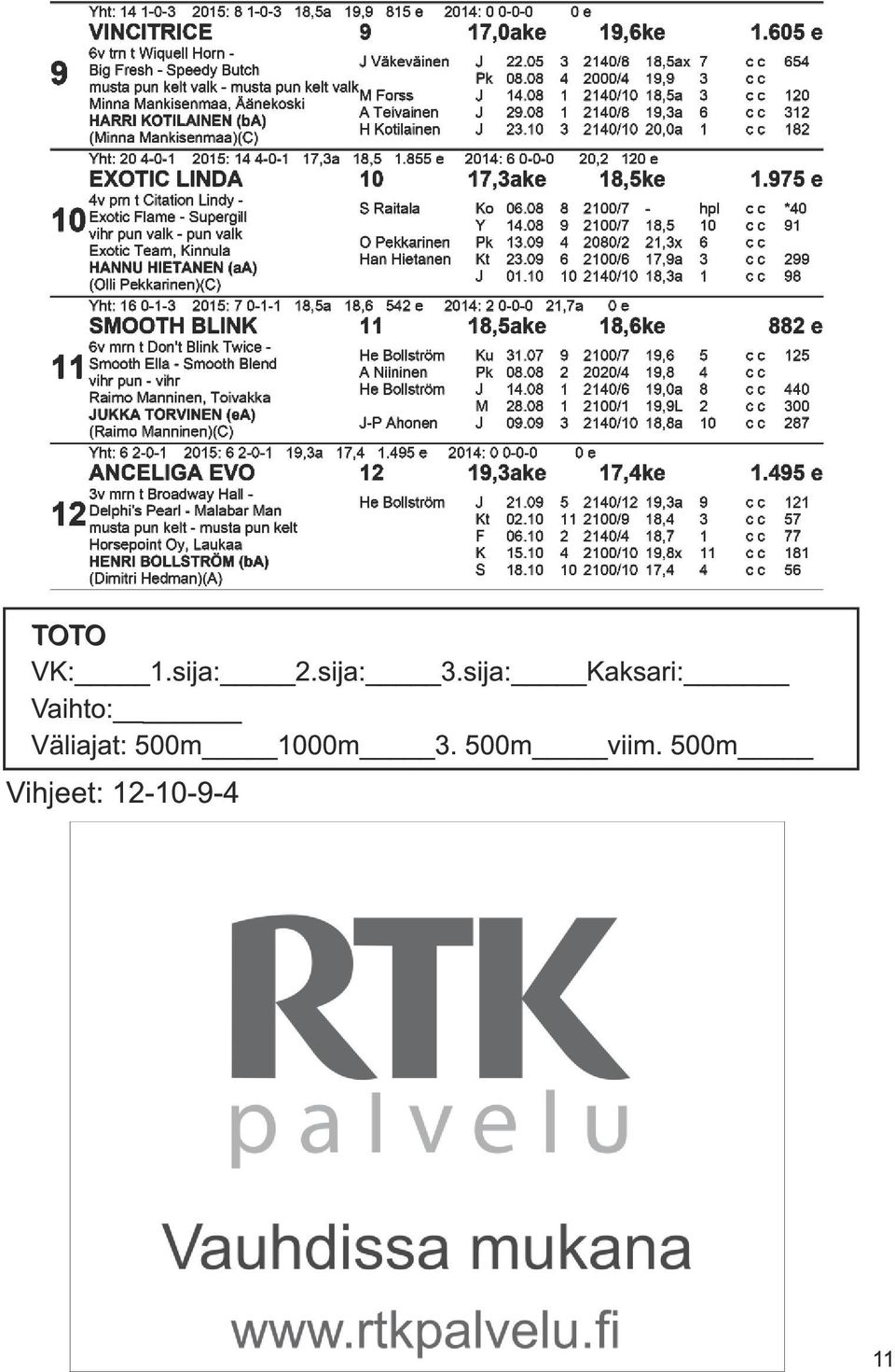 Väliajat: 500m 1 000m 3.